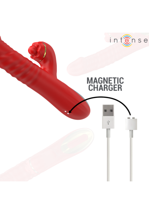 Rabbit δονητής από σιλικόνη σε κόκκινο χρώμα, μήκους 24,5 εκ. και μέγιστης διαμέτρου 3,3 εκ.