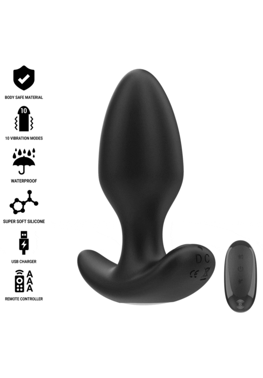 Δονούμενη σφήνα από σιλικόνη σε μαύρο χρώμα, μήκους 10 εκ. και μέγιστης διαμέτρου 3,6 εκ. με τηλεχειριζόμενο χειρισμό