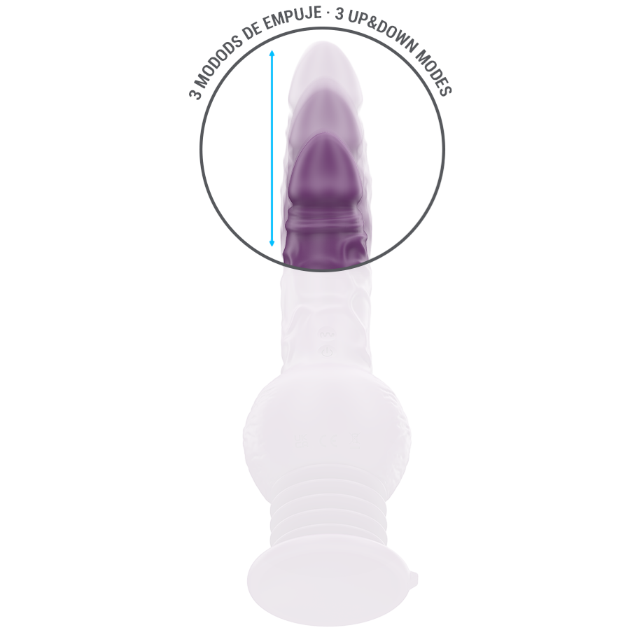 Ρεαλιστικός δονητής από σιλικόνη σε μοβ χρώμα, μήκους 24 εκ. και μέγιστης διαμέτρου 3,9 εκ.