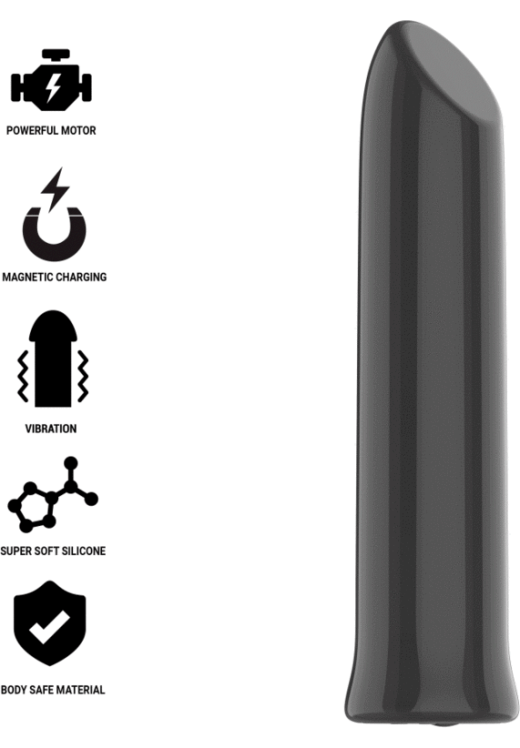 Μίνι δονητής από σιλικόνη σε μαύρο χρώμα, μήκους 10,2 εκ. και μέγιστης διαμέτρου 2,5 εκ.
