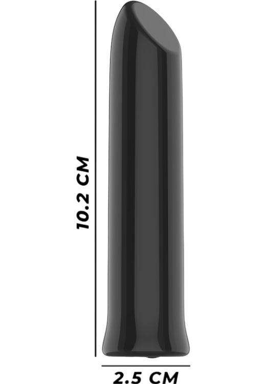 Μίνι δονητής από σιλικόνη σε μαύρο χρώμα, μήκους 10,2 εκ. και μέγιστης διαμέτρου 2,5 εκ.