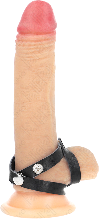 Δερμάτινο διπλό δαχτυλίδι πέους σε μαύρο χρώμα