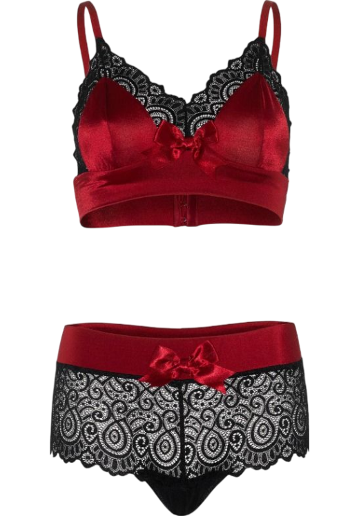 Σετ εσωρούχων με ραντάκια από απαλό ύφασμα σε μαύρο χρώμα