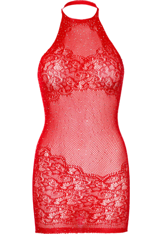 Διχτυωτό φόρεμα με halter neck σε κόκκινο χρώμα