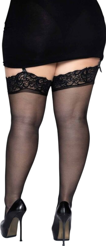 Plus size κάλτσες ζαρτιέρας με κλασσική καλτσοδέτα από polyamide σε μαύρο χρώμα