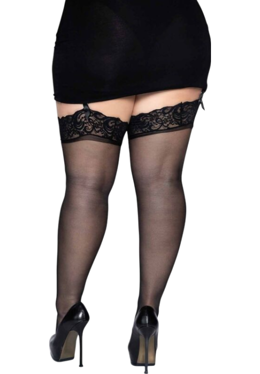 Plus size κάλτσες ζαρτιέρας με κλασσική καλτσοδέτα από polyamide σε μαύρο χρώμα