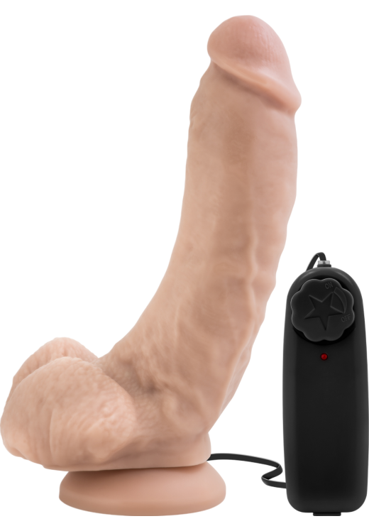 Ρεαλιστικός δονητής από pvc σε φυσικό χρώμα, μήκους 22,8 εκ. και μέγιστης διαμέτρου 5 εκ. με ενσύρματο κοντρόλ