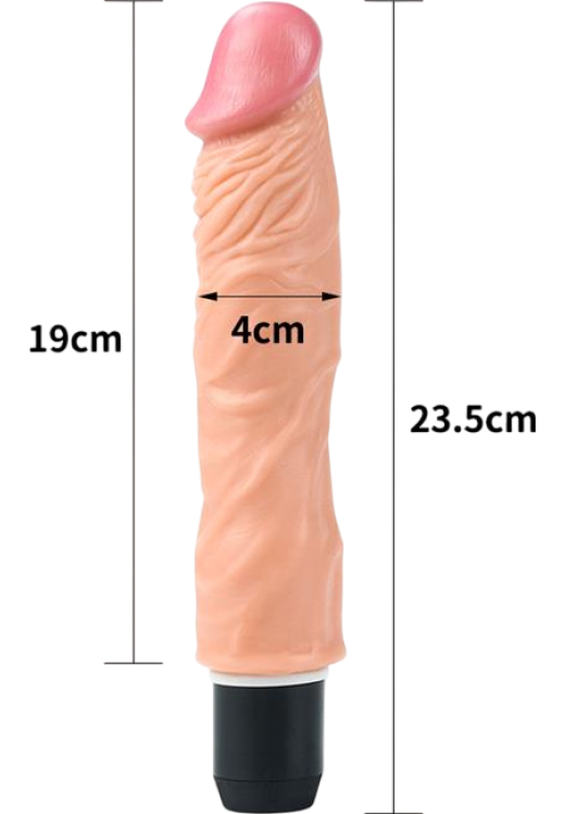 Ρεαλιστικός δονητής από pvc σε φυσικό χρώμα, μήκους 22 εκ. και μέγιστης διαμέτρου 3,9 εκ.