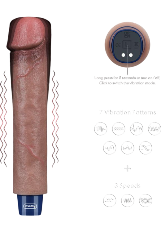 Ρεαλιστικός δονητής από σιλικόνη, μήκους 22,8 εκ, και μέγιστης διαμέτρου 4 εκ,