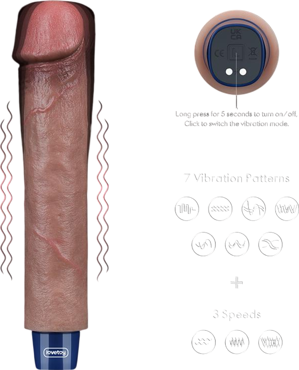 Ρεαλιστικός δονητής από σιλικόνη, μήκους 22,8 εκ, και μέγιστης διαμέτρου 4 εκ,