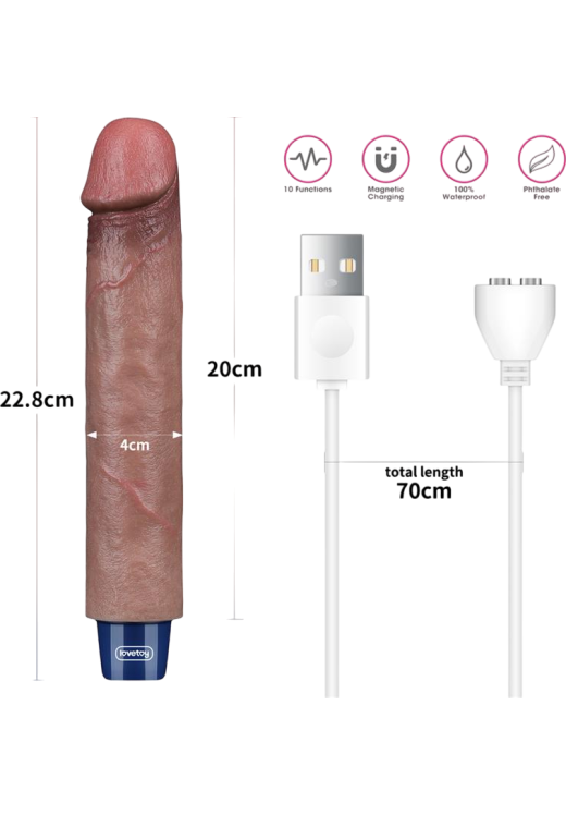 Ρεαλιστικός δονητής από σιλικόνη, μήκους 22,8 εκ, και μέγιστης διαμέτρου 4 εκ,