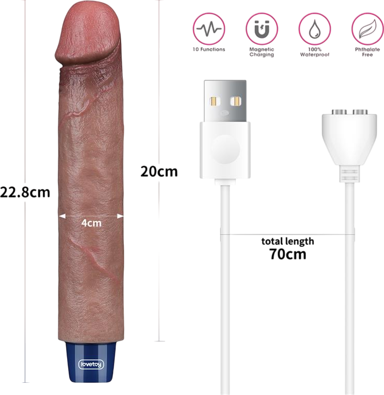 Ρεαλιστικός δονητής από σιλικόνη, μήκους 22,8 εκ, και μέγιστης διαμέτρου 4 εκ,