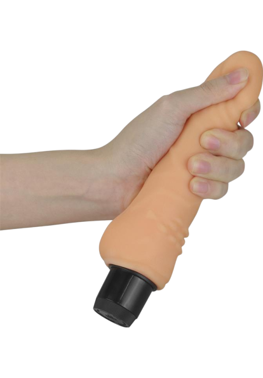 Ρεαλιστικός δονητής από tpe σε φυσικό χρώμα, μήκους 19 εκ. και μέγιστης διαμέτρου 4,2 εκ.