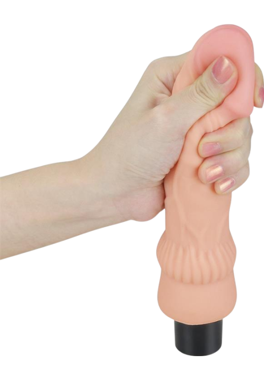 Ρεαλιστικός δονητής από tpe σε φυσικό χρώμα, μήκους 19,3 εκ. και μέγιστης διαμέτρου 3,7 εκ.