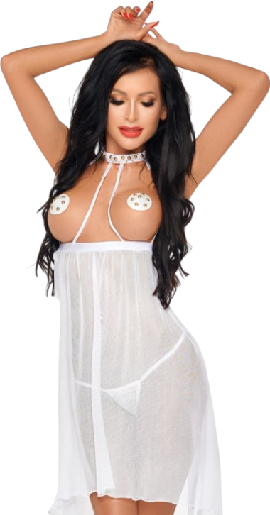 Chemise εσώρουχο με halter neck από τούλι σε λευκό χρώμα