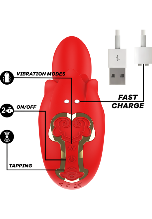 Κλειτοριδικός δονητής από σιλικόνη σε κόκκινο χρώμα, μήκους 11,5 εκ. και μέγιστης διαμέτρου 3,5 εκ.