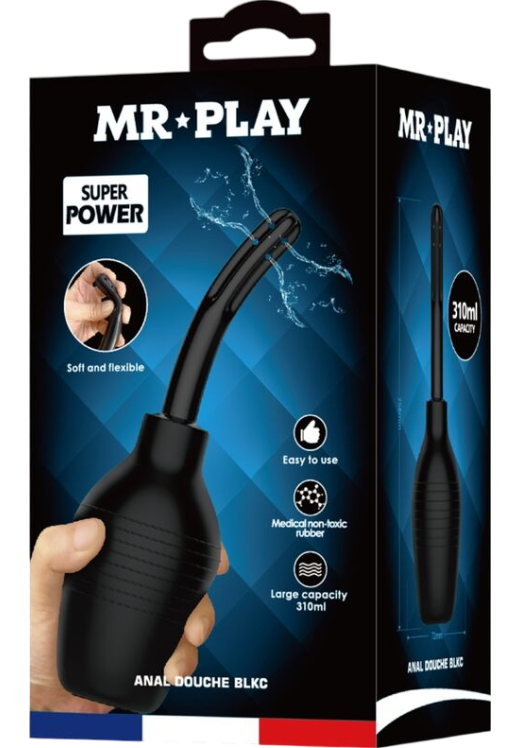 Πρωκτικό κλύσμα σε συσκευασία 310  ml από pvc σε μαύρο χρώμα, μήκους 13,8 εκ. και μέγιστης διαμέτρου 7,2 εκ.