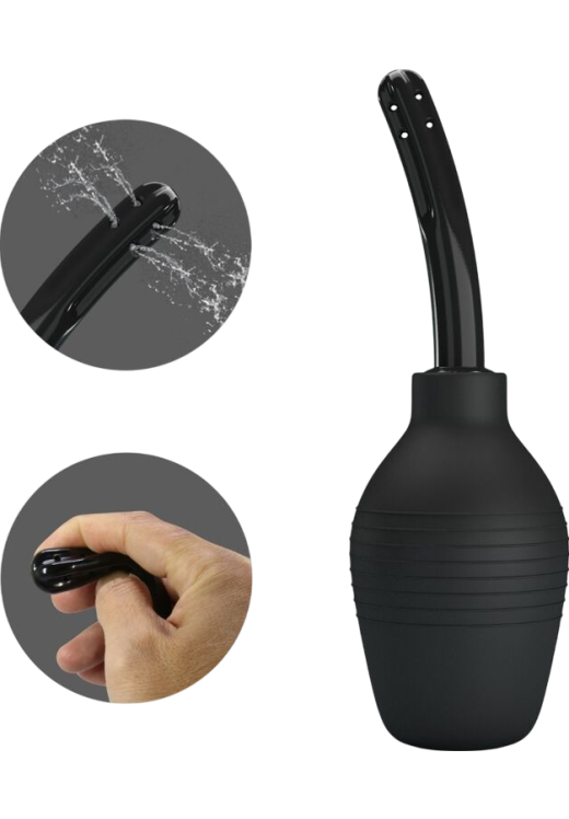 Πρωκτικό κλύσμα σε συσκευασία 310  ml από pvc σε μαύρο χρώμα, μήκους 13,8 εκ. και μέγιστης διαμέτρου 7,2 εκ.