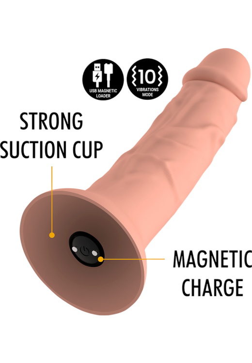 Ρεαλιστικός δονητής από σιλικόνη σε φυσικό χρώμα, μήκους 20 εκ. και μέγιστης διαμέτρου 4 εκ.