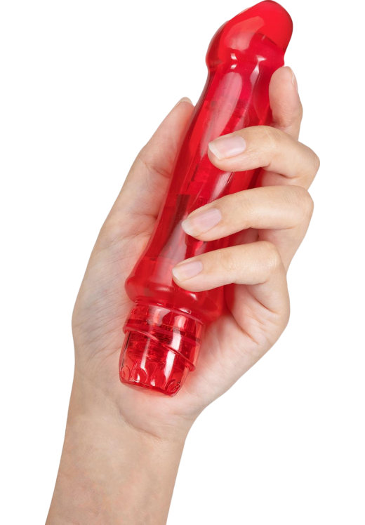 Κλασσικός δονητής από tpe σε κόκκινο χρώμα, μήκους 17,1 εκ. και μέγιστης διαμέτρου 3,1 εκ.