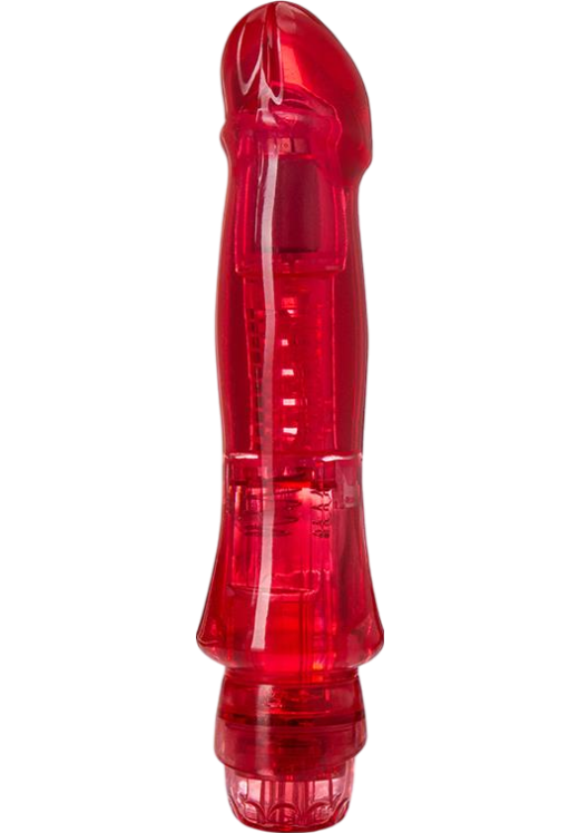 Κλασσικός δονητής από tpe σε κόκκινο χρώμα, μήκους 17,1 εκ. και μέγιστης διαμέτρου 3,1 εκ.