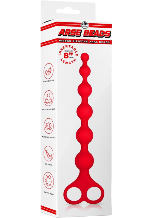 Πρωκτικές μπίλιες από σιλικόνη σε κόκκινο χρώμα, μήκους 26 εκ. και μέγιστης διαμέτρου 2,8 εκ.