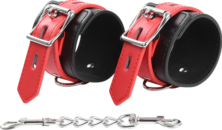 Χειροπέδες από δερματίνη σε μαύρο - κόκκινο χρώμα