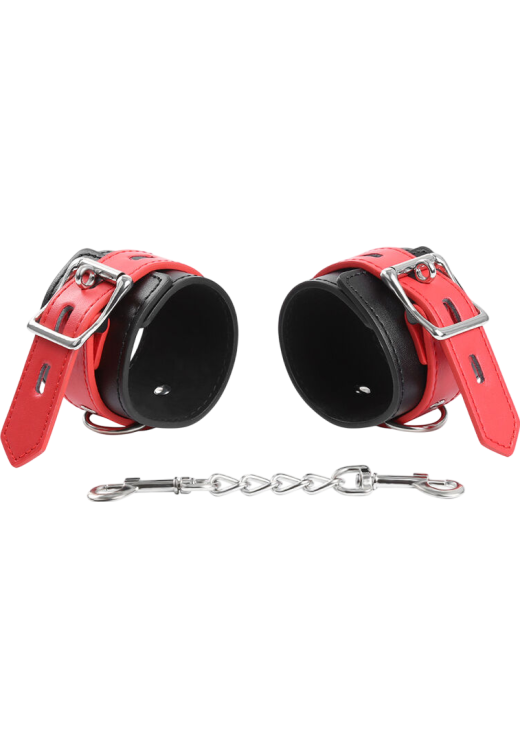 Χειροπέδες από δερματίνη σε μαύρο - κόκκινο χρώμα