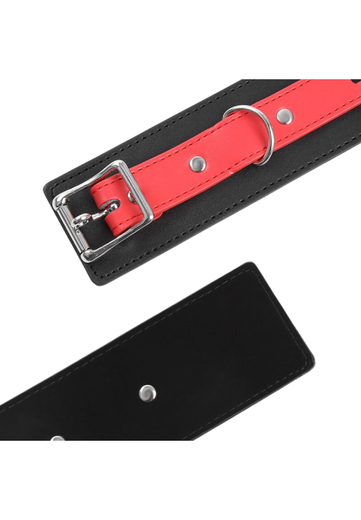 Χειροπέδες από δερματίνη σε μαύρο - κόκκινο χρώμα