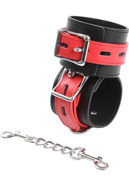 Χειροπέδες από δερματίνη σε μαύρο - κόκκινο χρώμα