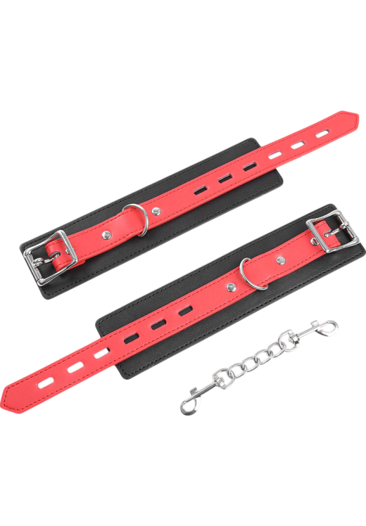 Χειροπέδες από δερματίνη σε μαύρο - κόκκινο χρώμα