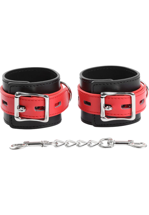 Χειροπέδες από δερματίνη σε μαύρο - κόκκινο χρώμα