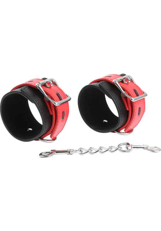 Χειροπέδες από δερματίνη σε μαύρο - κόκκινο χρώμα