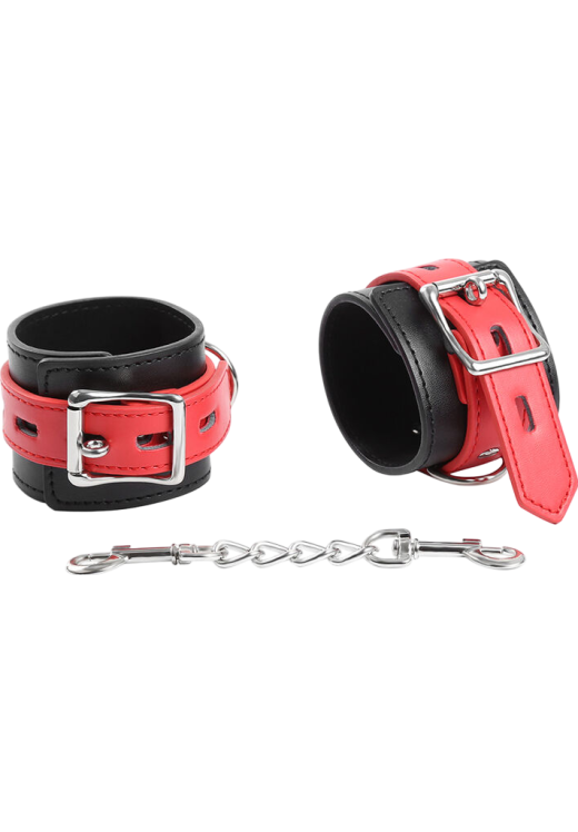 Χειροπέδες από δερματίνη σε μαύρο - κόκκινο χρώμα