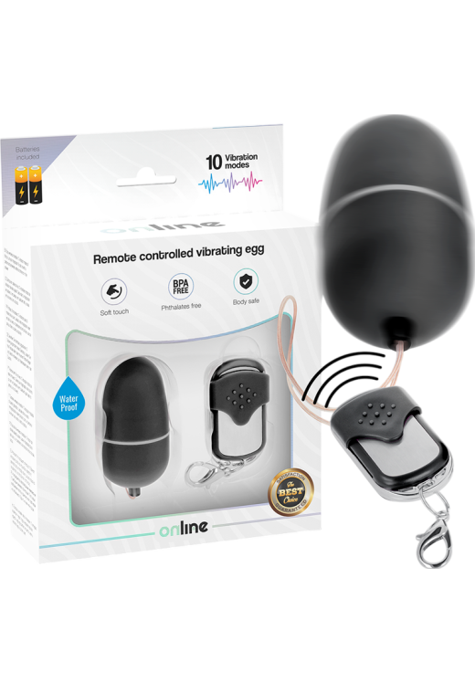 Τηλεχειριζόμενο αυγό από abs σε μαύρο χρώμα, μήκους 6 εκ. και μέγιστης διαμέτρου 3,4 εκ. με τηλεχειριζόμενο χειρισμό