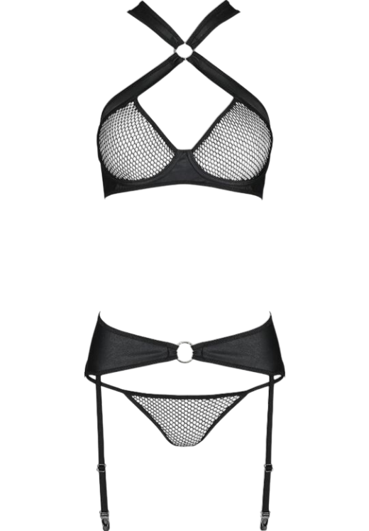 Σετ εσωρούχων με halter neck από τούλι σε μαύρο χρώμα