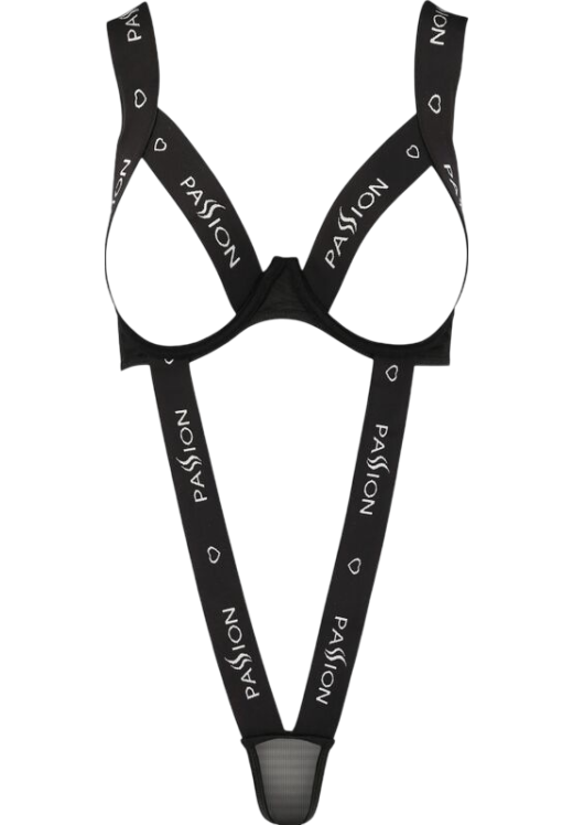 Κορμάκι με ραντάκια από straps σε μαύρο χρώμα