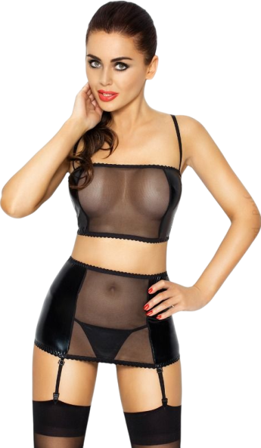 Σετ εσωρούχων με ραντάκια από pvc σε μαύρο χρώμα