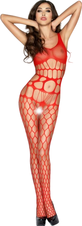 Διχτυωτό ολόσωμο καλσόν ανοιχτού καβάλου με ραντάκια σε κόκκινο χρώμα