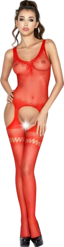 Διχτυωτό ολόσωμο καλσόν ανοιχτού καβάλου με ραντάκια σε κόκκινο χρώμα
