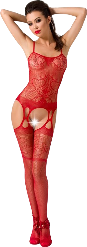 Διχτυωτό ολόσωμο καλσόν ανοιχτού καβάλου με ραντάκια σε κόκκινο χρώμα