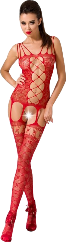 Διχτυωτό ολόσωμο καλσόν ανοιχτού καβάλου με ραντάκια σε κόκκινο χρώμα