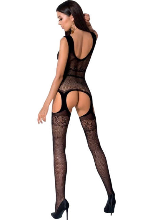 Διχτυωτό ολόσωμο καλσόν ανοιχτού καβάλου με ραντάκια σε μαύρο χρώμα