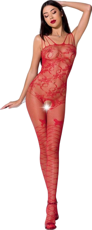 Διχτυωτό ολόσωμο καλσόν ανοιχτού καβάλου με ραντάκια σε κόκκινο χρώμα