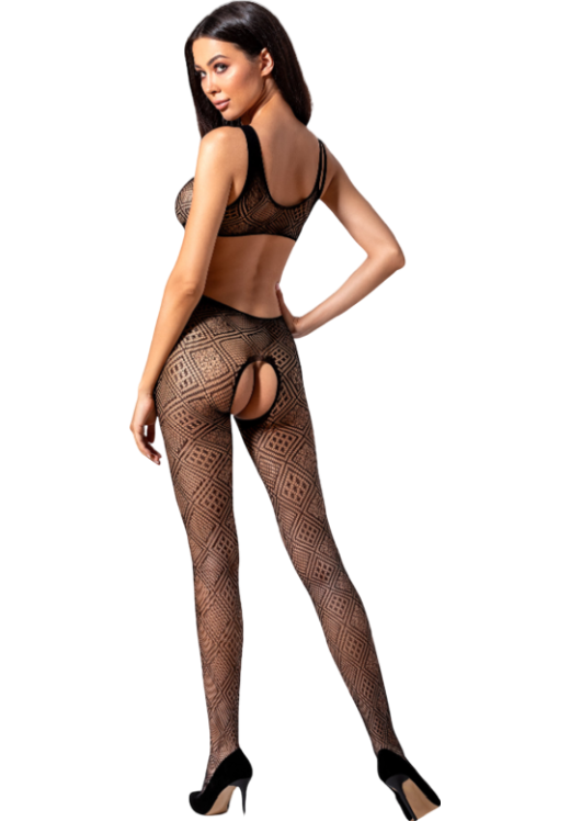 Διχτυωτό ολόσωμο καλσόν ανοιχτού καβάλου με ραντάκια σε μαύρο χρώμα