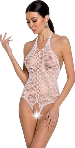 Διχτυωτό ολόσωμο καλσόν ανοιχτού καβάλου με halter neck σε λευκό χρώμα