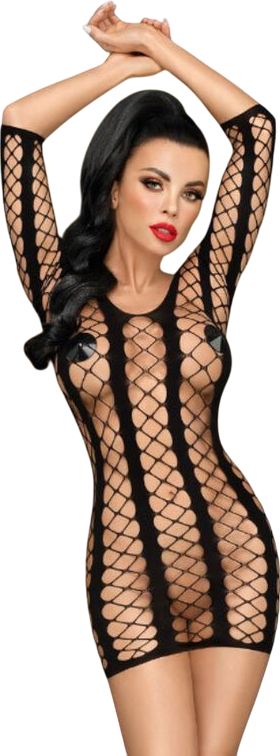 Διχτυωτό φόρεμα με μανίκι 3/4 σε μαύρο χρώμα