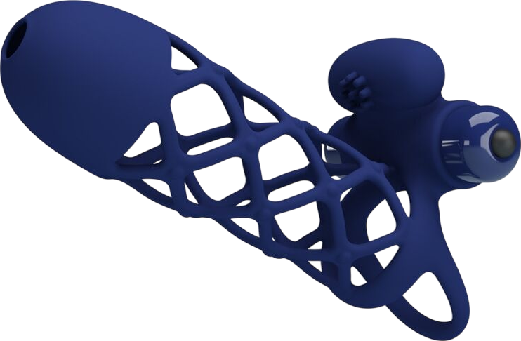 Δονούμενο κάλυμμα πέους από σιλικόνη σε μπλέ χρώμα, μήκους 13,5 εκ. και μέγιστης διαμέτρου 3,6 εκ.