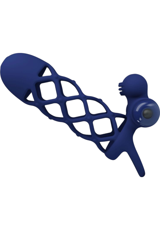 Δονούμενο κάλυμμα πέους από σιλικόνη σε μπλέ χρώμα, μήκους 13,5 εκ. και μέγιστης διαμέτρου 3,6 εκ.