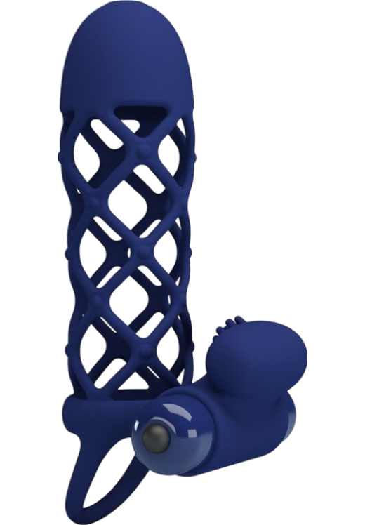 Δονούμενο κάλυμμα πέους από σιλικόνη σε μπλέ χρώμα, μήκους 13,5 εκ. και μέγιστης διαμέτρου 3,6 εκ.